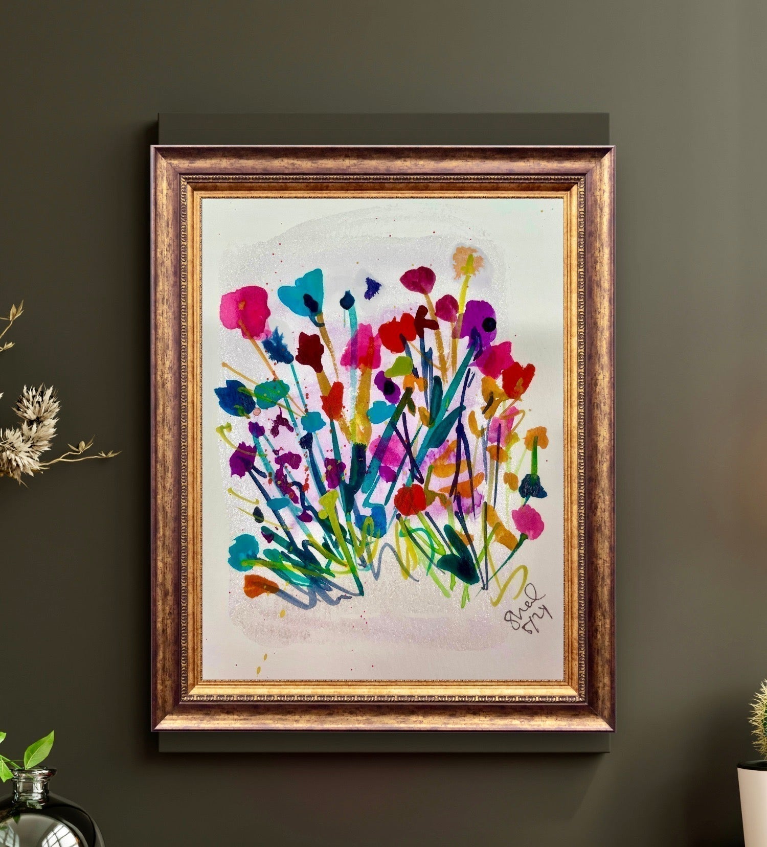 an example of a hand painted card in a frame - this is not the card you'll receive