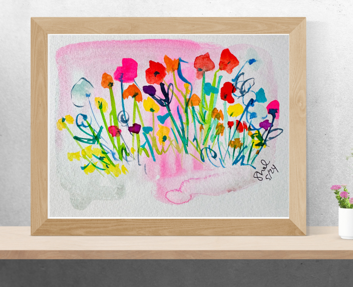 an example of a hand painted card in a frame - this is not the card you'll receive